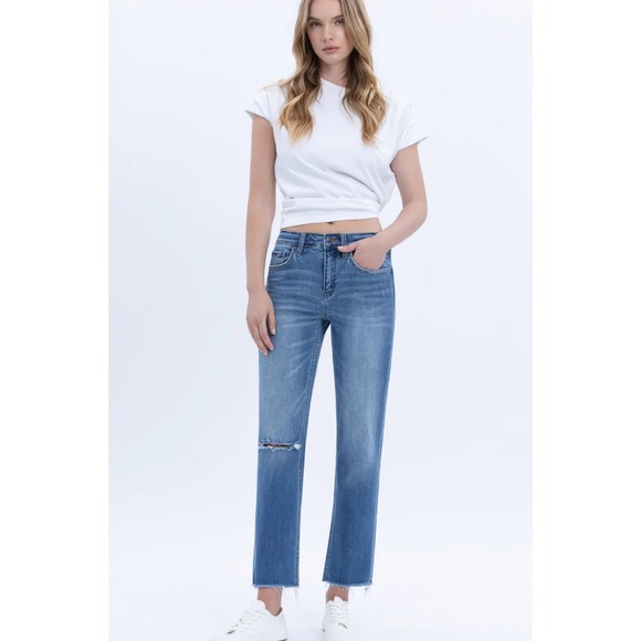 Flying Monkey Los Angeles Mid-Rise Cropped Straight Distressed Jeans Size 22 - Picture 1 of 10